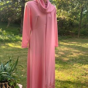 VINTAGE 1960s 1970s PINK MAXI DRESS!! With SCARF!